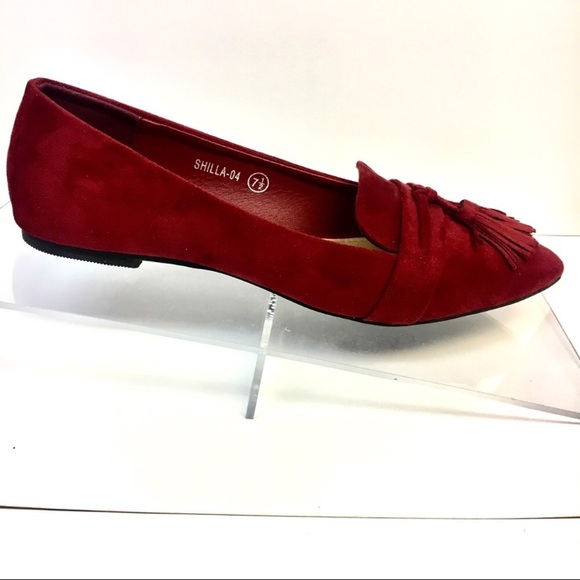 Burgundy Pointed Toe Loafers w/ Tassel Detail - Picture 2 of 6